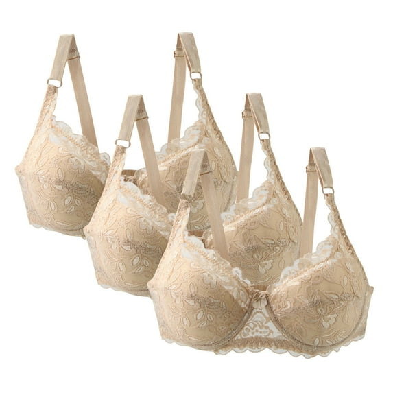 MVRLSH Everyday Bras Women's Casual Fashion Large Size Bra Thin Sponge Underwear Sexy Lace Bra 3PC Bralettes