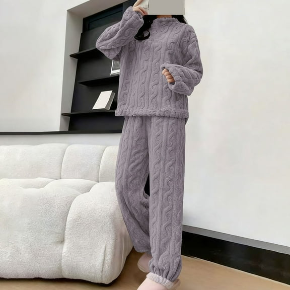 MVRLSH Fall Pajamas Women Fuzzy Pajama Sets Warm Cozy Winter Fleece Set Loose Comfy Plush Sleepwear With Coral Velvet Purple One Size