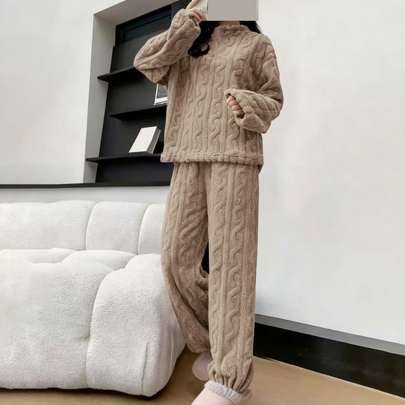 MVRLSH Fall Pajamas Women Fuzzy Pajama Sets Warm Cozy Winter Fleece Set Loose Comfy Plush Sleepwear With Coral Velvet Yellow One Size