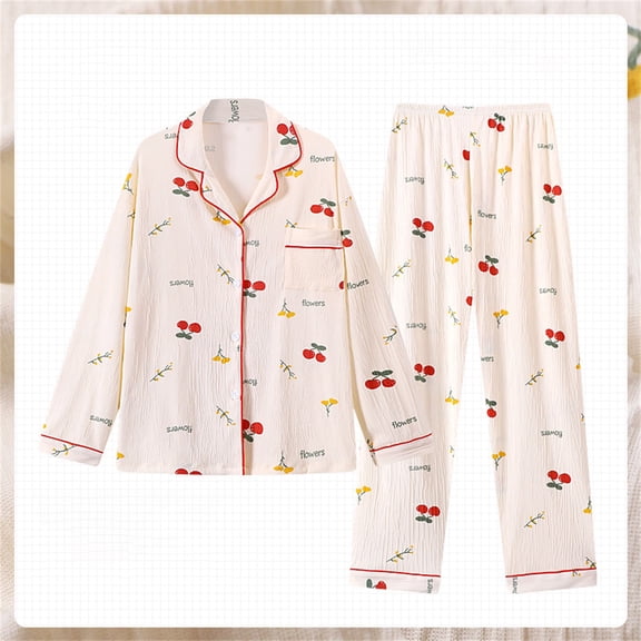 MVRLSH Fall Pajamas Women Love Cardigan Pajamas Can Be Worn Externally Wrinkled Fabric Home Clothes Long Sleeved Pants Set Purple M