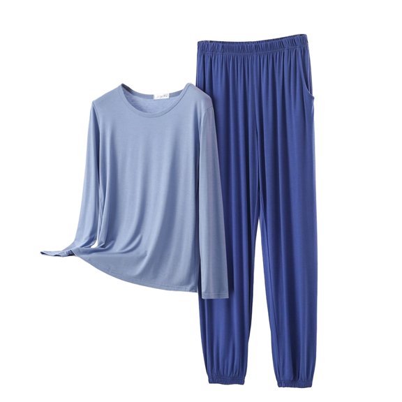 MVRLSH Fall Pajamas Women O Neck Long Sleeved Plus Size Home Suit Set Thin Design Solid Color Pants Two Piece Set Multicolor M