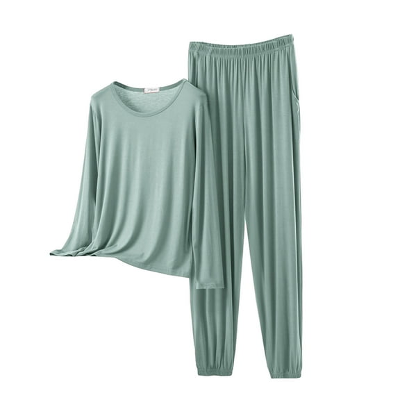 MVRLSH Fall Pajamas Women O Neck Long Sleeved Plus Size Home Suit Set Thin Design Solid Color Pants Two Piece Set Multicolor Xxl