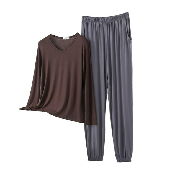MVRLSH Fall Pajamas Women V Neck Long Sleeved Plus Size Home Suit Set Thin Design Solid Color Pants Two Piece Set Multicolor L