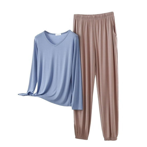 MVRLSH Fall Pajamas Women V Neck Long Sleeved Plus Size Home Suit Set Thin Design Solid Color Pants Two Piece Set Multicolor Xl