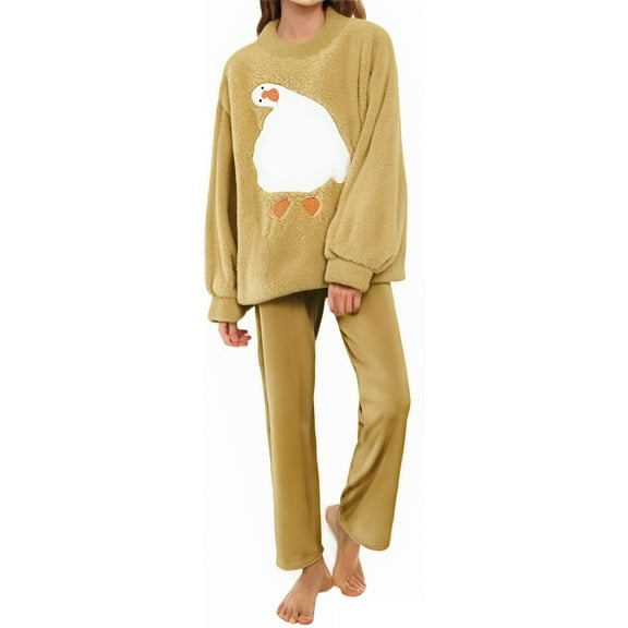 MVRLSH Fall Pajamas Women Winter Coral Fleece Pajama Set Thickened Flannel Fabric For Maximum Warmth Soft Cozy Loungewear & Sleepwear For Cold Nights Yellow M