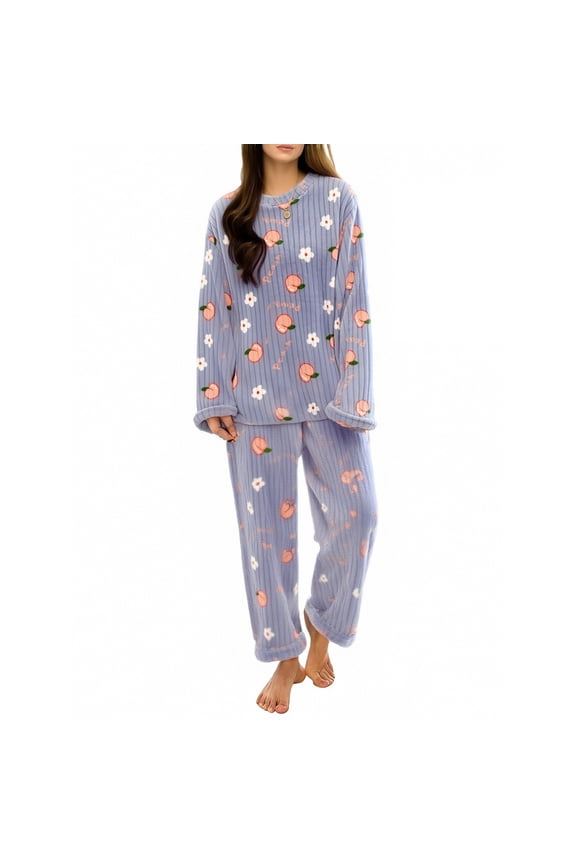 Fall Pajamas Women Winter Coral Fleece Pajama Set Thickened Flannel Fabric For Maximum Warmth Soft Cozy Sleepwear & Loungewear For Cold Nights Blue L