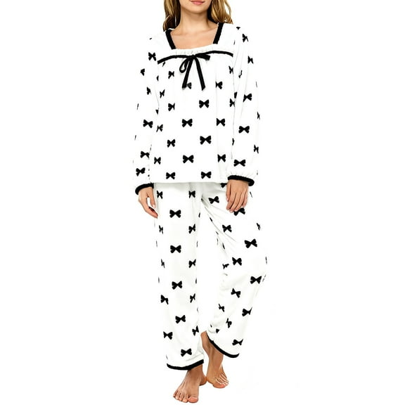 MVRLSH Fall Pajamas Women Winter Flannel Pajama Set Coral Fleece Fabric Thickened For Warmth With Popular Aesthetic Cozy Loungewear & Sleepwear Black L