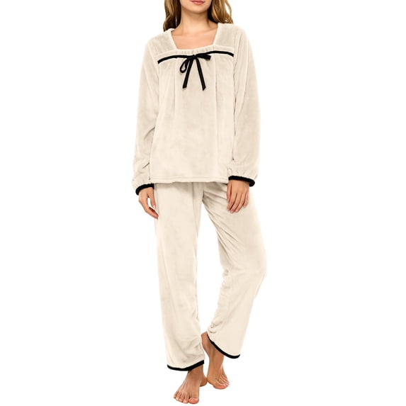 MVRLSH Fall Pajamas Women Winter Flannel Pajama Set Coral Fleece Fabric Thickened For Warmth With Popular Aesthetic Cozy Loungewear & Sleepwear White M