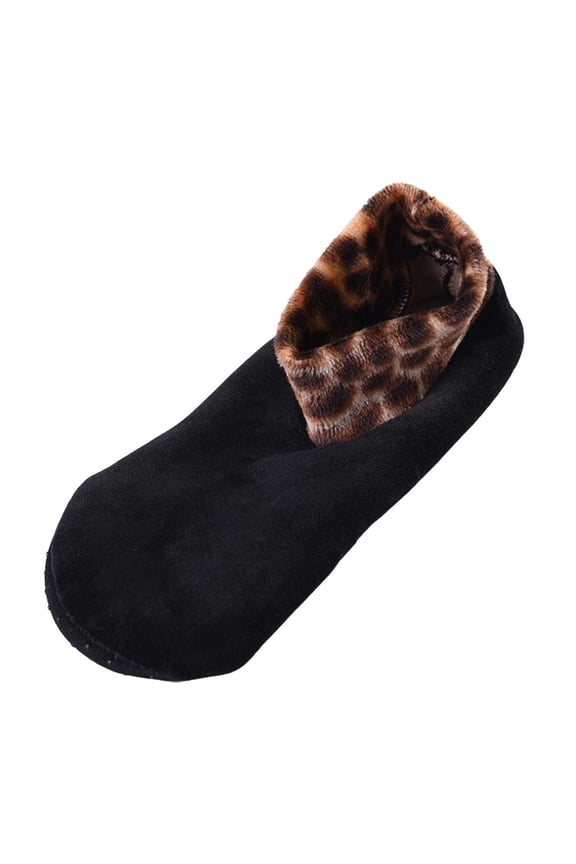 Fashion Casual Leopard Soft Cozy Double Layer Thicken Plush Winter Feet Warmer Floor Ankle Slipper Socks 2 Pc Compression Socks For Women Black One Size