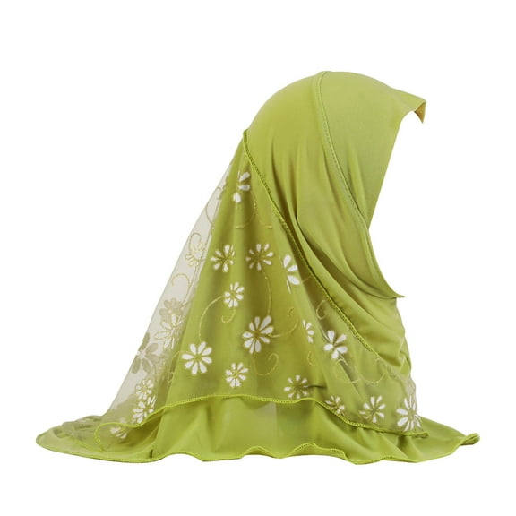 MVRLSH Girls Children Hijab Mesh Scarf Headscarf Wrap Muslim Amira 1 Pc Fall Fashion Must Haves Green A