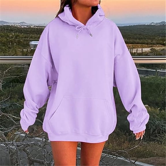 MVRLSH Hoodies For Women Oversized Casual Sweatshirt Fleece Lined Long Sleeve Trendy Soft Polyester Purple M-5Xl
