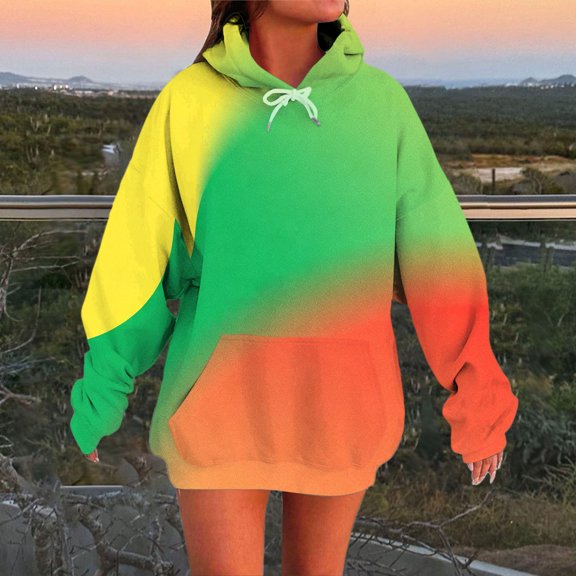 MVRLSH Hoodies For Women Printed Long Sleeved Hooded Sweatshirt Casual Loose Soft Lightweight Polyester Green M-3Xl