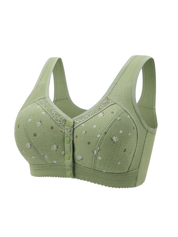 Jelly Bras For Women Front Closure Bra For Older Women No Underwire Full Coverage Bralette Soft Cotton Green 38-50