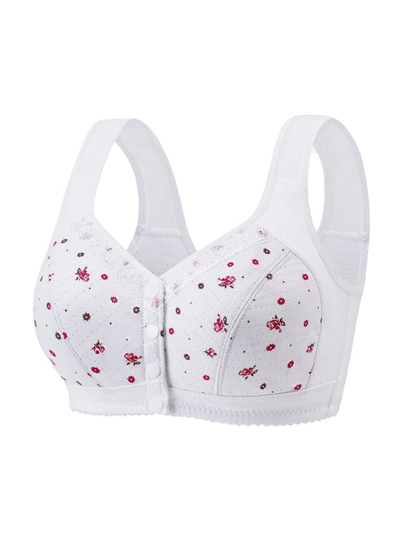 Jelly Bras For Women Front Closure Bra For Older Women No Underwire Full Coverage Bralette Soft Cotton White 38-50