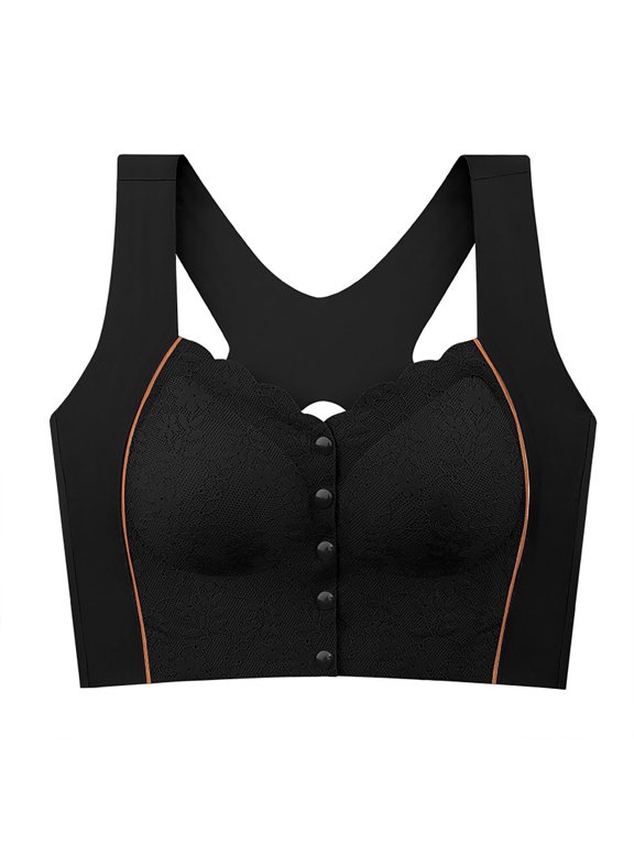 Jelly Bras For Women Womens Color Blocked Lace Bra Front Buckle Elastic Vest No Underwire Adhesive Black M-3Xl