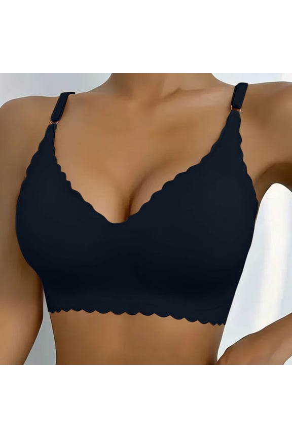 Jelly Bras For Women Womens Deep V Petal Bra No Underwire Soft Wireless Comfort Support Black S-Xxl