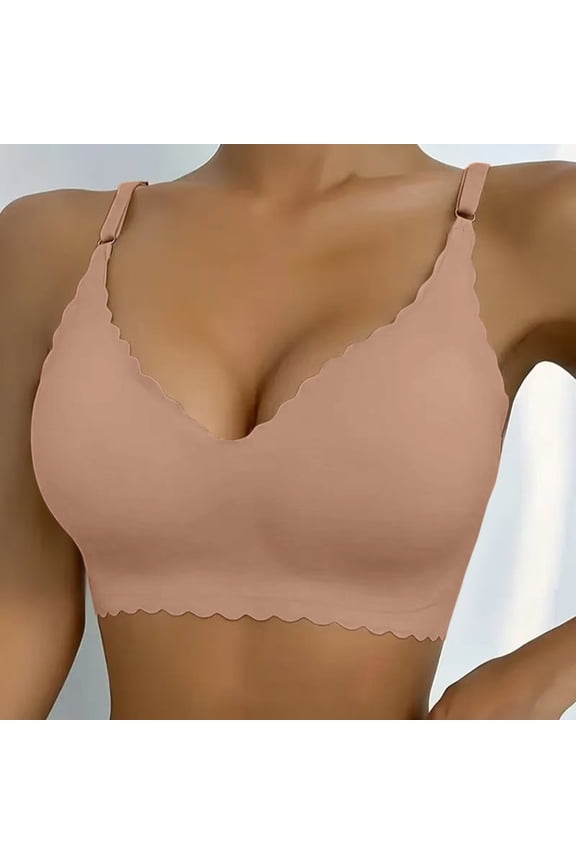 Jelly Bras For Women Womens Deep V Petal Bra No Underwire Soft Wireless Comfort Support Brown S-Xxl