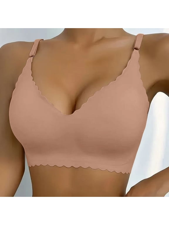Jelly Bras For Women Womens Deep V Petal Bra No Underwire Soft Wireless Comfort Support Brown S-Xxl