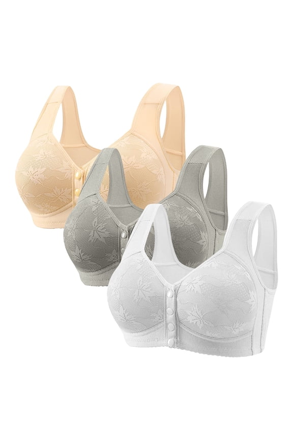 Jelly Bras For Women Womens Front Bra For Elderly Skin Friendly Cotton Comfort Fashion Casual 3 Pack Beige S-5Xl