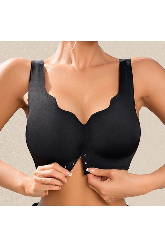 Jelly Bras For Women Womens Front Button Bra Comfort Back Slim Wireless Soft Breathable Casual Black S-Xl
