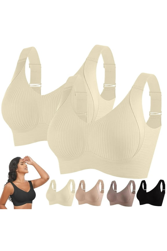 Jelly Bras For Women Womens Sports Bra Ribbed Wireless Bralette Adjustable Padded 2 Pack White M-3Xl