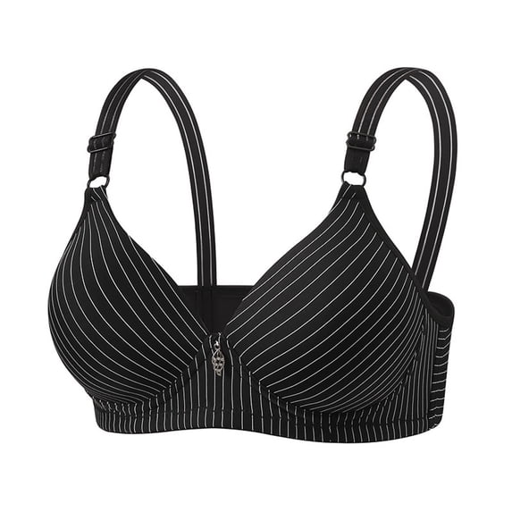 MVRLSH Jelly Bras For Women Womens Striped Three Hook Clasp Wireless Bra Middle Elderly Full Coverage Support Black 36-44