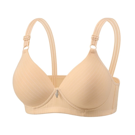 MVRLSH Jelly Bras For Women Womens Striped Three Hook Clasp Wireless Bra Middle Elderly Full Coverage Support Yellow 36-44