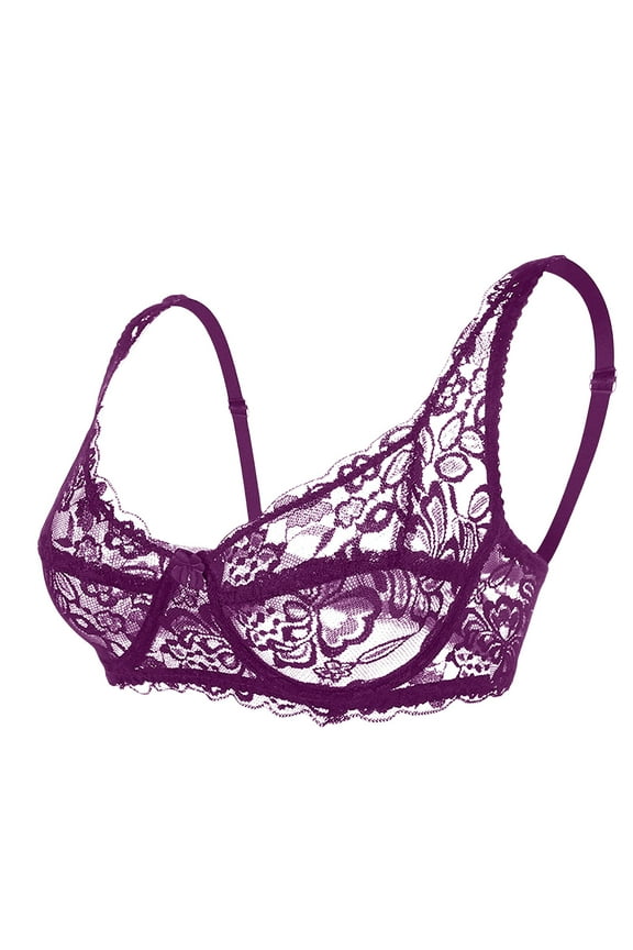 Jelly Bras For Women Womens Underwire Lace Bra Unlined Unpadded Full Coverage Plus Size Purple 34-40