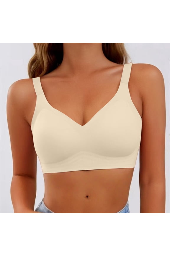 Jelly Bras For Women Womens Wireless Supportive Bra Full Coverage Anti Sagging Posture Correction Beige M-4Xl