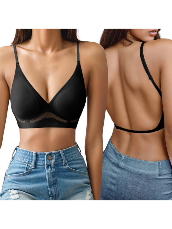 Jelly Sports Bras for Women Backless Non Wired Ice Soft Fabric Removable Padding Shaping Lingerie Smooth Seamless Underwear Bra Black - XL