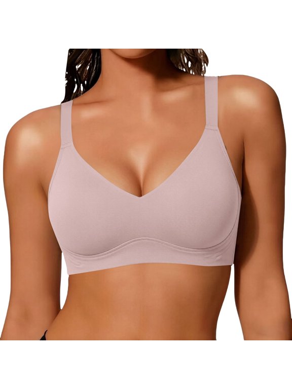 Jelly Sports Bras for Women Large Bust Gathered Wireless Yoga Vest Soft Support Smooth Seamless Underwear Bra Pink - M