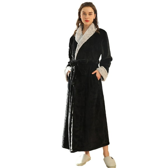 MVRLSH Long Robes for Women Fleece Winter Warm Soft Plush Bathrobes Comfy House Coat Japanese Kimono Robes