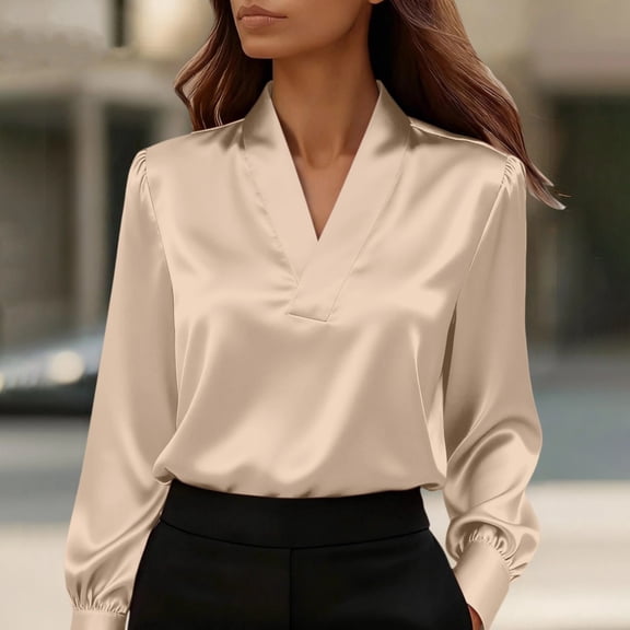 MVRLSH Long Sleeve Shirts For Women Satin Button Down Long Sleeve Comfortable Casual Blouse Stylish For Daily Wear Yellow S-Xxl