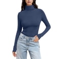 thumbnail image 1 of MVRLSH Long Sleeve Shirts For Women Women Solid Color High Neck Long Sleeve Crewneck Slim Fit Basic Rayon Spandex T Shirt Top Blue S-5Xl, 1 of 7