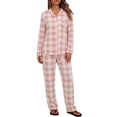 thumbnail image 1 of MVRLSH Lounge Pajama Sets for Women Plaid Print Lapel Button Long Sleeve Two Piece Loose Casual Sleep wear Summer Soft Comfortable Top Pink - M, 1 of 6