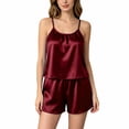 thumbnail image 1 of MVRLSH Lounge Pajama Sets for Women Shiny Satin Sleeveless Tank Elastic Short Pant Two Piece Night wear Summer Soft Comfortable Top Red - XXL, 1 of 7