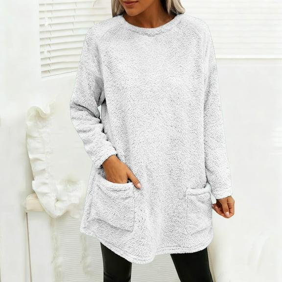 MVRLSH Oversized Sweatshirt For Women Winter Warm Fleece Thickened Oversized Coat Loose Casual Soft Polyester White M-3Xl