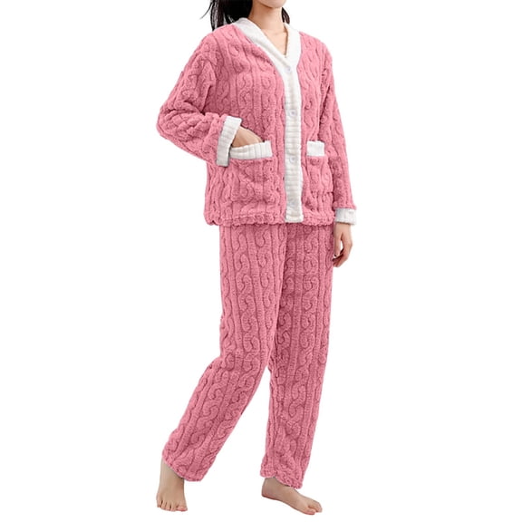 MVRLSH Pajamas For Women Set Coral Velvet Fleece Soft Warm Comfortable Pullover Top Sleep Pants Pajama Set Loungewear Pink One Size