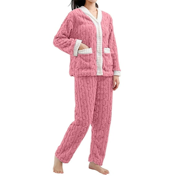 MVRLSH Pajamas For Women Set Coral Velvet Fleece Soft Warm Comfortable Pullover Top Sleep Pants Pajama Set Loungewear Pink One Size