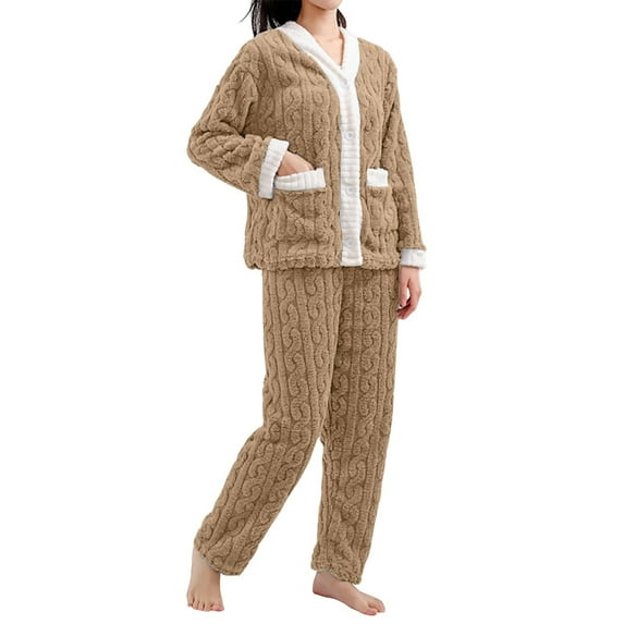 MVRLSH Pajamas For Women Set Coral Velvet Fleece Soft Warm Comfortable Pullover Top Sleep Pants Pajama Set Loungewear Yellow One Size