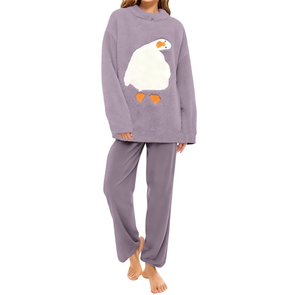MVRLSH Pajamas For Women Set Winter Coral Fleece Pajama Set Thickened Flannel Maximum Warmth Soft Cozy Sleepwear For Cold Nights Purple M-Xxl