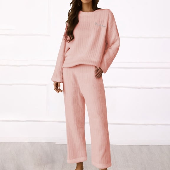 MVRLSH Pajamas For Women Set Winter Coral Fleece Thickened Flannel Set Maximum Warmth Soft Cozy Full Coverage Loungewear Pink M-Xxl