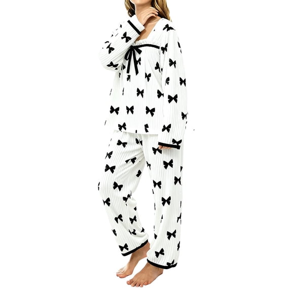 MVRLSH Pajamas For Women Set Winter Flannel Coral Fleece Pajama Set Thickened Warm Cozy Loungewear Popular Aesthetic Sleepwear Black M-Xxl