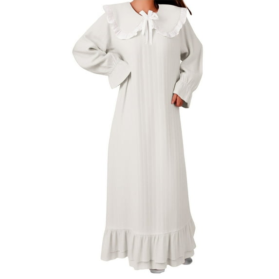 MVRLSH Pajamas For Women Set Winter Solid Color Flannel Nightgown Coral Fleece Warm Princess Court Design Long Sleeve Sleep Dress White M-Xxl