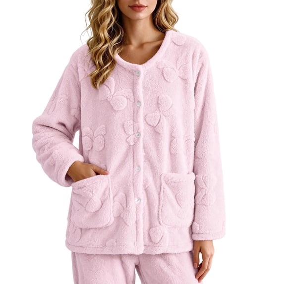 MVRLSH Pajamas for Women Set 2026 Fashion Flannel Pajama Top Round Neck ...
