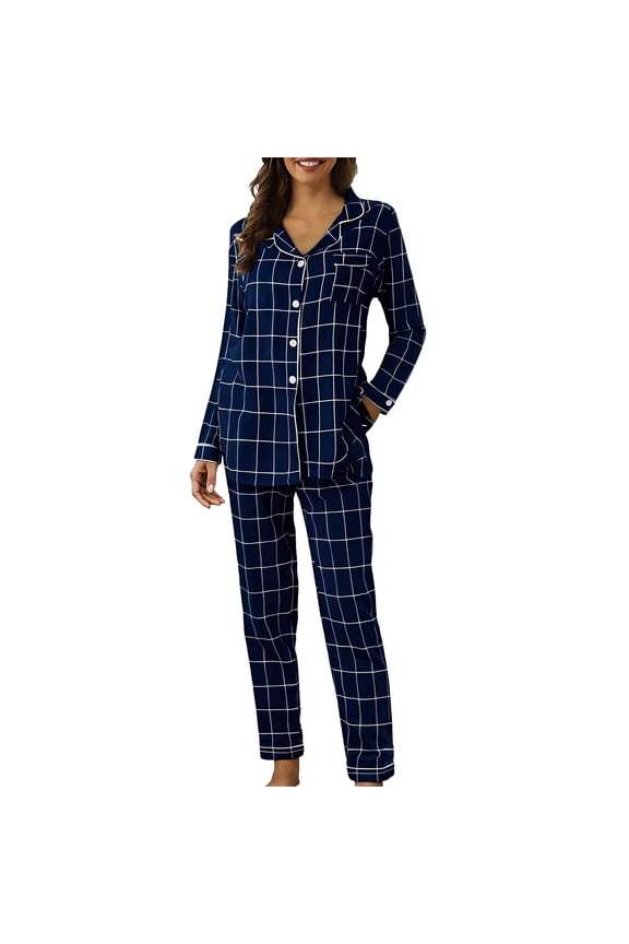 Pajamas for Women Set Cute Pajama Sets Long Sleeve Sleepwear Button Loungewear Soft 2 Piece Pj With Pockets Pants Cute Pajamas
