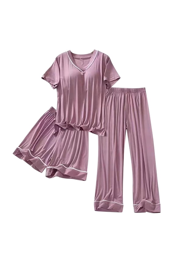 Pajamas for Women Set Women's Petite Pajama Length Top Wide Leg Pants Cute Pajamas
