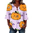 thumbnail image 1 of MVRLSH Shirts Tops for Women Half Button Down V Neck Three Quarter Sleeve Loose Fit Summer Basic Casual Blouse, 1 of 5