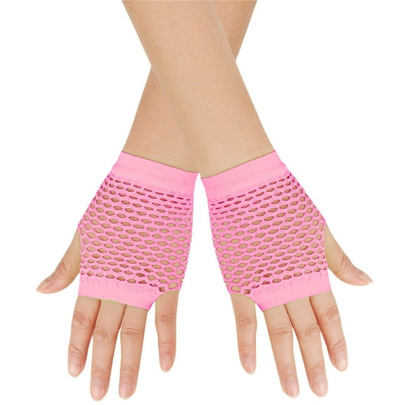 MVRLSH Short Fishnet Fingerless Mesh 80S Scene Accessories Gloves 1 Pair Fall Fashion Must Haves Pink One Size