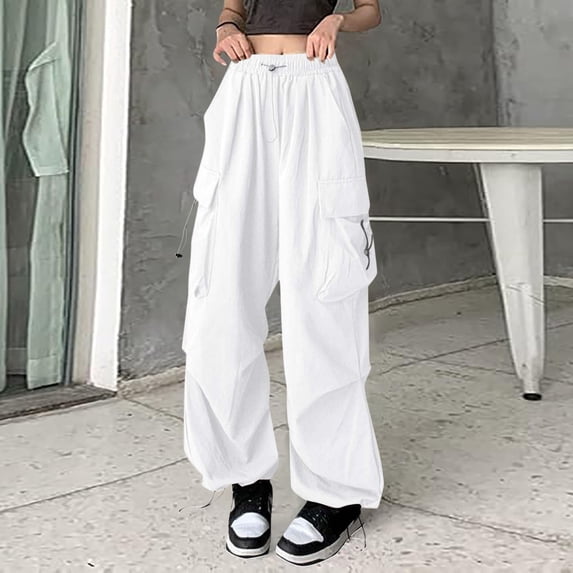 MVRLSH Sweatpants Women Baggy Wide Leg Cargo Trousers Elastic Waist Oversized Vintage Track Parachute Pants White S-5Xl